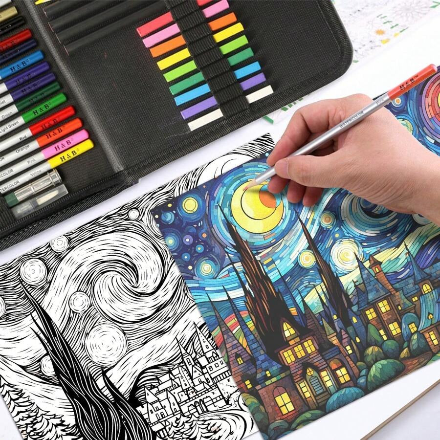 Libro da colorare per adulti con 32 pagine, stile Van Gogh con motivi della notte stellata, materiali per l'arte per alleviare lo stress, rilassante, riflessivo e decompressivo - regalo natalizio ideale per uomini, donne e adolescenti