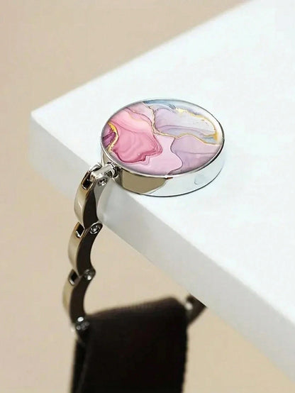 Gancio Pieghevole Portatile Con Motivo In Marmo Da 1 Pezzo Per Portafoglio, Borsa, Vestiti, Borsa Da Scuola - Regalo Per Donne E Studenti