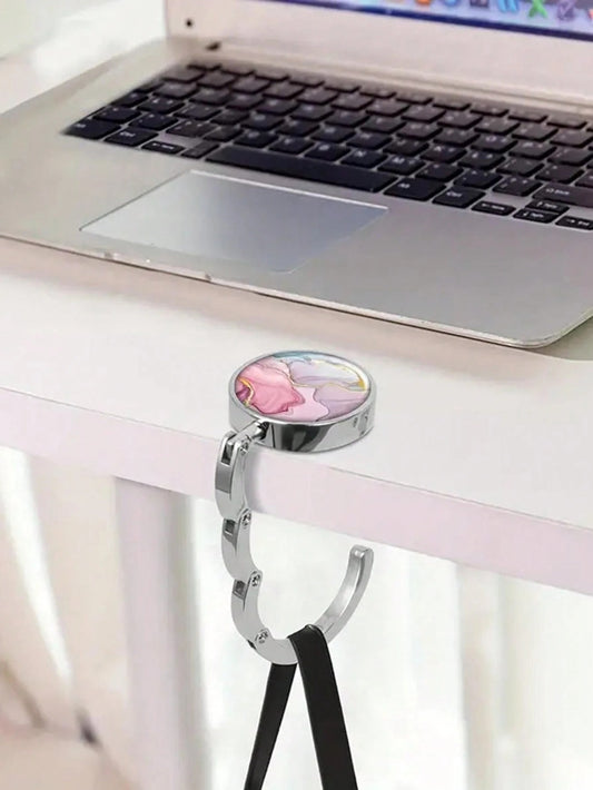 Gancio Pieghevole Portatile Con Motivo In Marmo Da 1 Pezzo Per Portafoglio, Borsa, Vestiti, Borsa Da Scuola - Regalo Per Donne E Studenti
