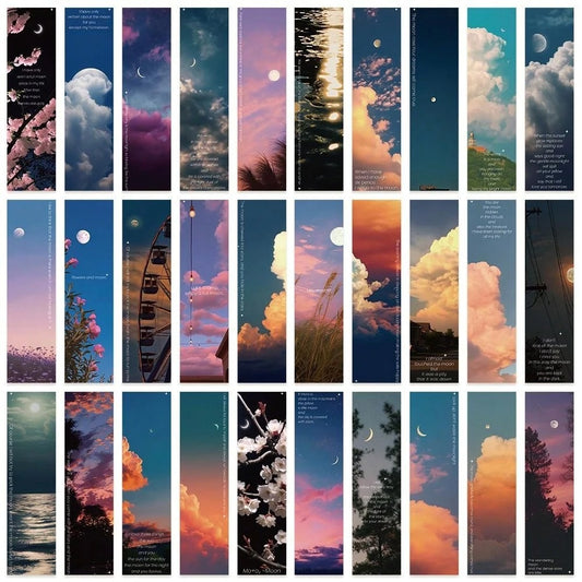 30 Pezzi/libro Luna E Nuvole E Tramonto Ed Estetica Paesaggio E Cielo Segnalibro A Tema Mini Scheda Messaggio Per Artigianato Fai Da Te