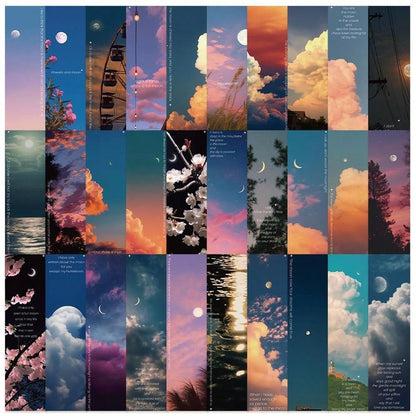 30 Pezzi/libro Luna E Nuvole E Tramonto Ed Estetica Paesaggio E Cielo Segnalibro A Tema Mini Scheda Messaggio Per Artigianato Fai Da Te