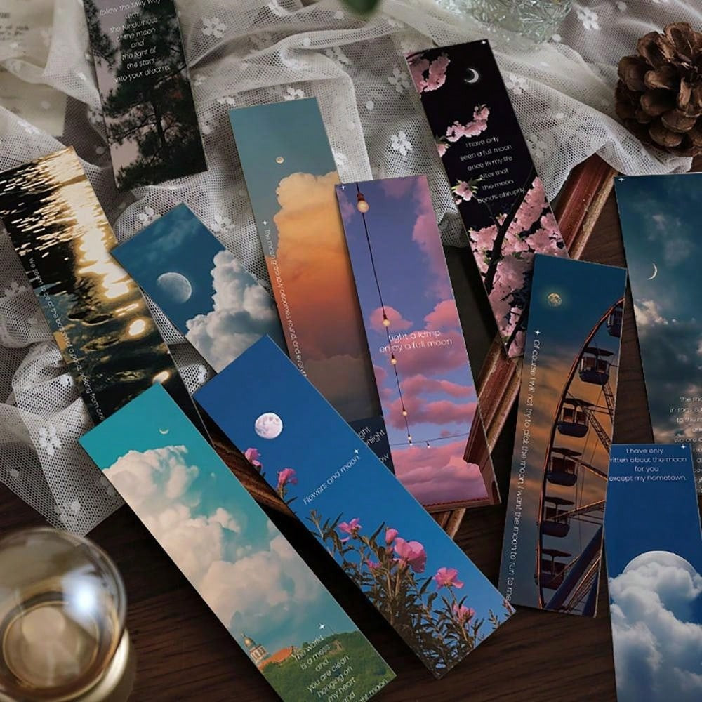 30 Pezzi/libro Luna E Nuvole E Tramonto Ed Estetica Paesaggio E Cielo Segnalibro A Tema Mini Scheda Messaggio Per Artigianato Fai Da Te
