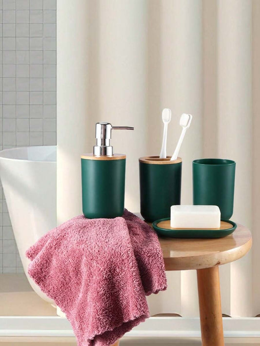 accessori da bagno verdi semplici con coperchio in bambù, portaspazzolino e organizer, decorazione per la casa e il bagno, decorazione autunnale