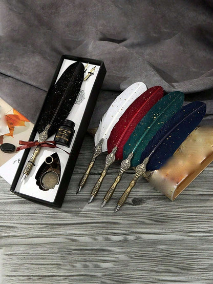 Penne Vintage Firmate, Pennino Di Piuma Con Inchiostro Brillante E 2 Punte Di Ricambio, Perfetto Per La Calligrafia E La Scrittura Antica, Regalo Di San Valentino, Regalo Della Festa Della Mamma, Regalo Di Alta Gamma Confezionato