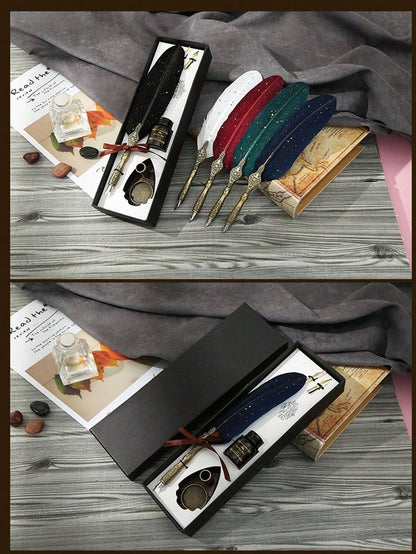 Penne Vintage Firmate, Pennino Di Piuma Con Inchiostro Brillante E 2 Punte Di Ricambio, Perfetto Per La Calligrafia E La Scrittura Antica, Regalo Di San Valentino, Regalo Della Festa Della Mamma, Regalo Di Alta Gamma Confezionato