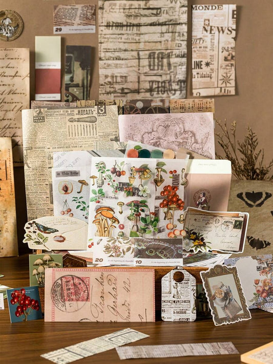 Kit di materiali per la decorazione fai-da-te, inclusi vari fogli di sfondo, cartoncini e adesivi retrò, per il ritorno a scuola, materiale scolastico