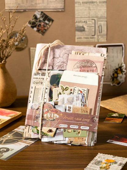 Kit di materiali per la decorazione fai-da-te, inclusi vari fogli di sfondo, cartoncini e adesivi retrò, per il ritorno a scuola, materiale scolastico