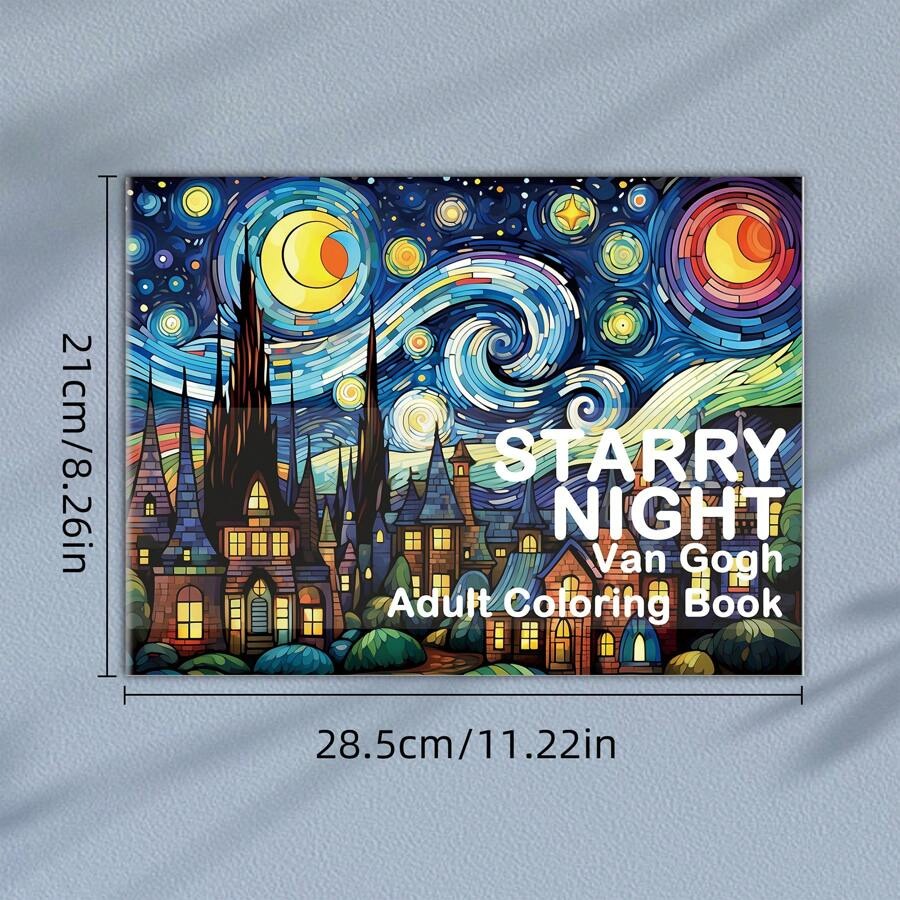 Libro da colorare per adulti con 32 pagine, stile Van Gogh con motivi della notte stellata, materiali per l'arte per alleviare lo stress, rilassante, riflessivo e decompressivo - regalo natalizio ideale per uomini, donne e adolescenti
