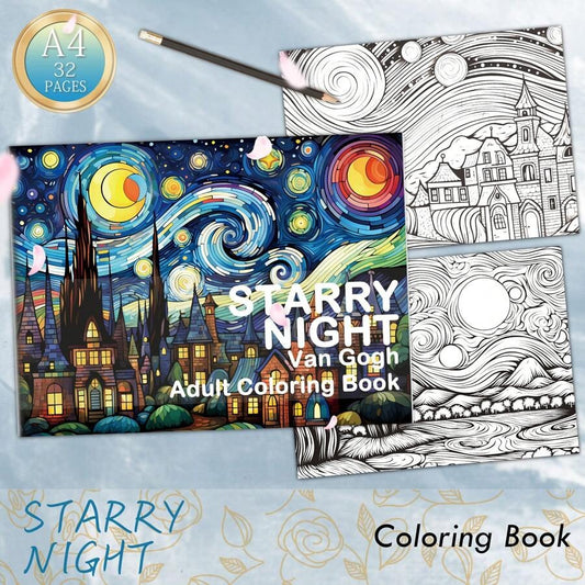 Libro da colorare per adulti con 32 pagine, stile Van Gogh con motivi della notte stellata, materiali per l'arte per alleviare lo stress, rilassante, riflessivo e decompressivo - regalo natalizio ideale per uomini, donne e adolescenti