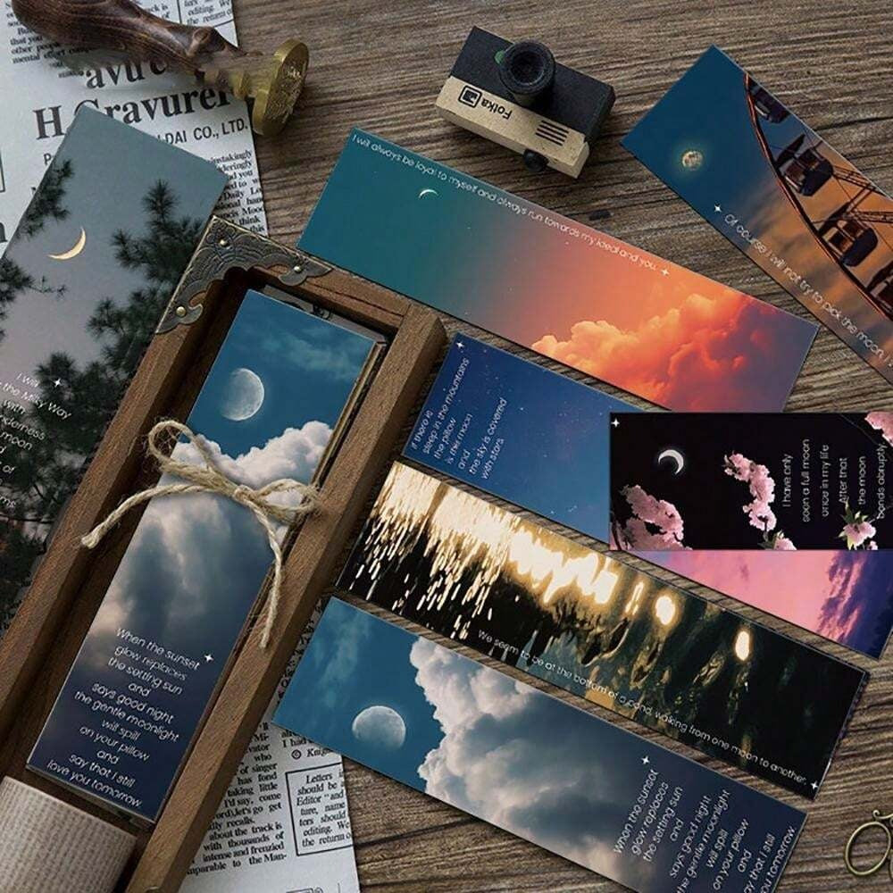 30 Pezzi/libro Luna E Nuvole E Tramonto Ed Estetica Paesaggio E Cielo Segnalibro A Tema Mini Scheda Messaggio Per Artigianato Fai Da Te