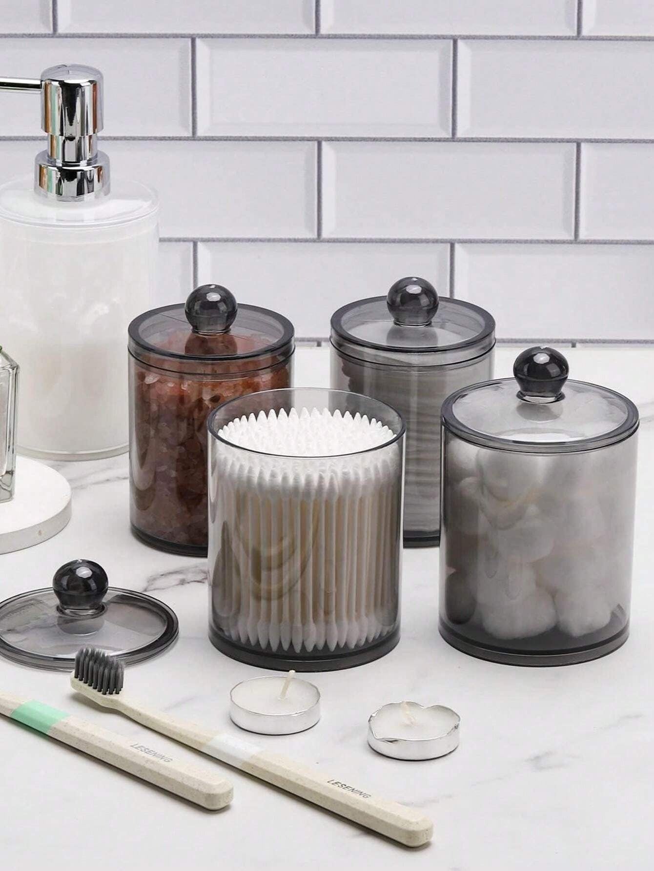 Set di 4 scatole trasparenti per conservare le aste pulenti, i pad rotondi e i bastoncini dentali - intrugliere di barattoli di plastica trasparente da 10 once