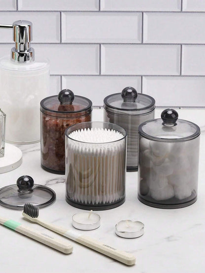 Set di 4 scatole trasparenti per conservare le aste pulenti, i pad rotondi e i bastoncini dentali - intrugliere di barattoli di plastica trasparente da 10 once