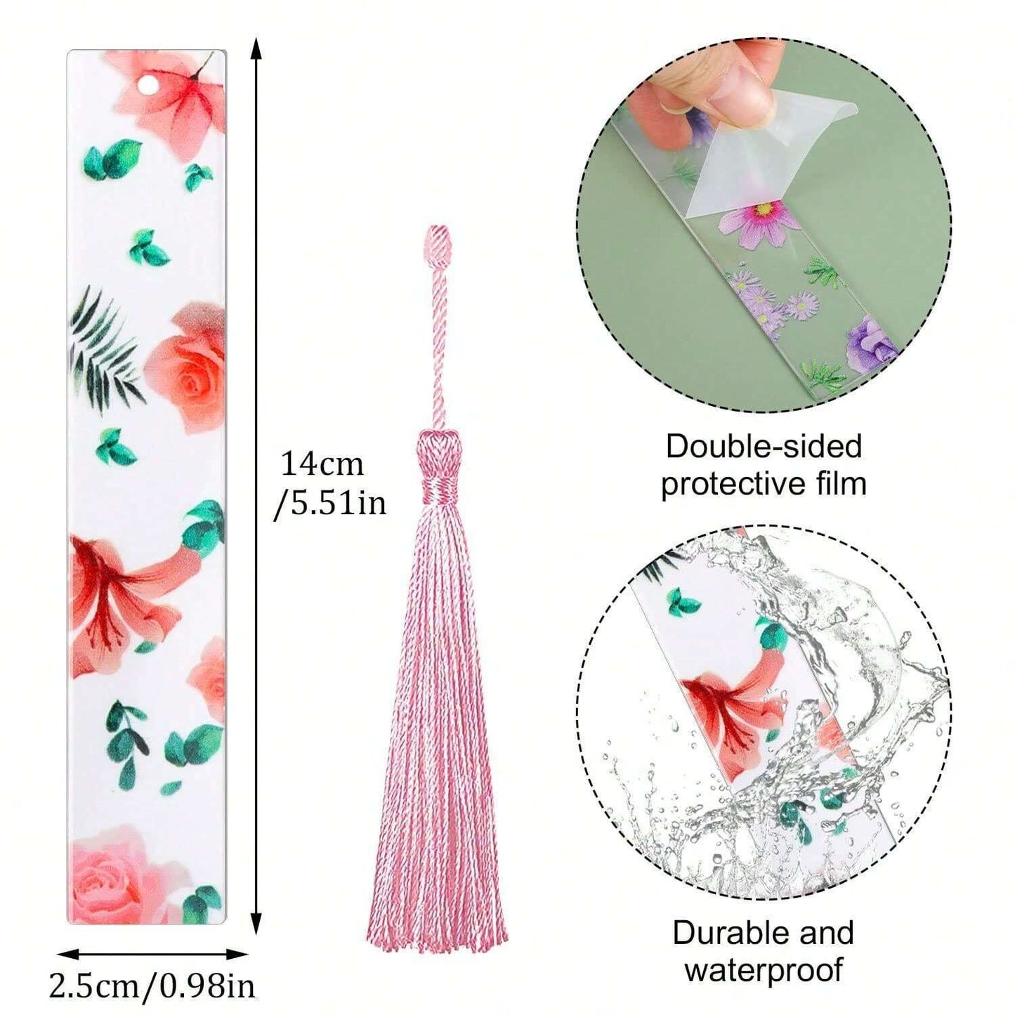 Pezzi Segnalibri in resina con fiori trasparenti, segnalibri floreali per donne, segnalibri carini con fiori e nappe, regali di Natale e riempitivi per calze per donne