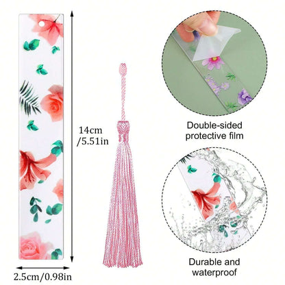 Pezzi Segnalibri in resina con fiori trasparenti, segnalibri floreali per donne, segnalibri carini con fiori e nappe, regali di Natale e riempitivi per calze per donne