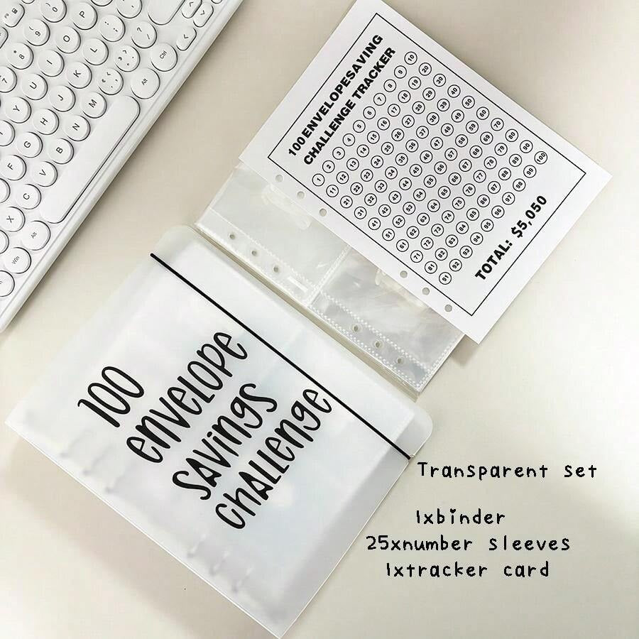 Set di materiale scolastico per il rientro a scuola: un taccuino con 100 tasche numeriche per la sfida di risparmio in busta, un binder A5 con 100 tasche a numero, un taccuino con copertina in PP per la gestione del budget