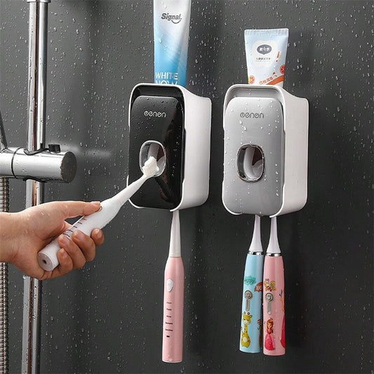 Porta spazzolino da denti montato a parete senza foratura, bicchiere per collutorio, bicchiere per spazzolino da denti, dispenser per dentifricio montato a parete e set di tazze per denti per la decorazione del bagno di casa