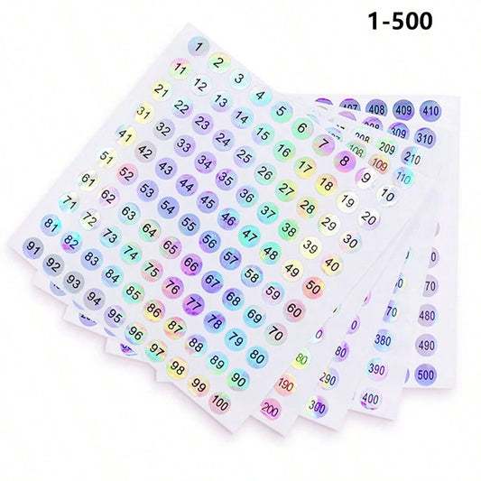500 pezzi/5 fogli numerazione da 1 a 500 o 1 pezzo/foglio numerazione da 1 a 100, adesivi numerati per bottiglie di smalto, etichette circolari olografiche impermeabili con codice per album
