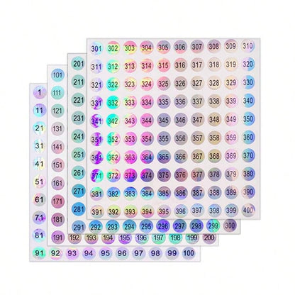 500 pezzi/5 fogli numerazione da 1 a 500 o 1 pezzo/foglio numerazione da 1 a 100, adesivi numerati per bottiglie di smalto, etichette circolari olografiche impermeabili con codice per album