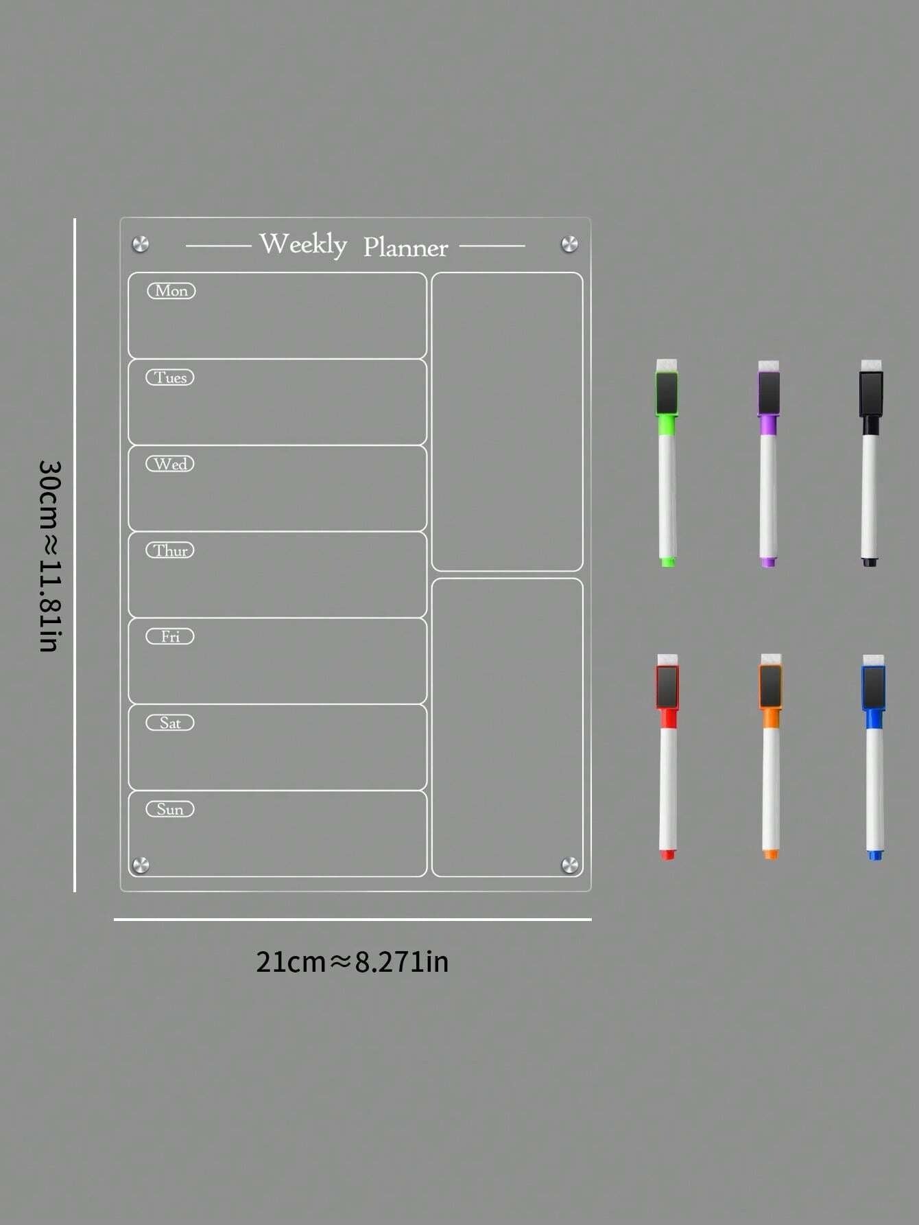 Set di lavagna magnetica cancellabile per frigo con planner, 6 pennarelli per lavagna, planner settimanale 3D in acrilico magnetico, adesivo per frigorifero
