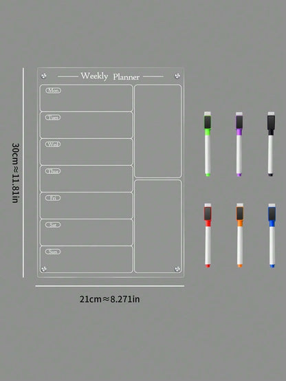 Set di lavagna magnetica cancellabile per frigo con planner, 6 pennarelli per lavagna, planner settimanale 3D in acrilico magnetico, adesivo per frigorifero