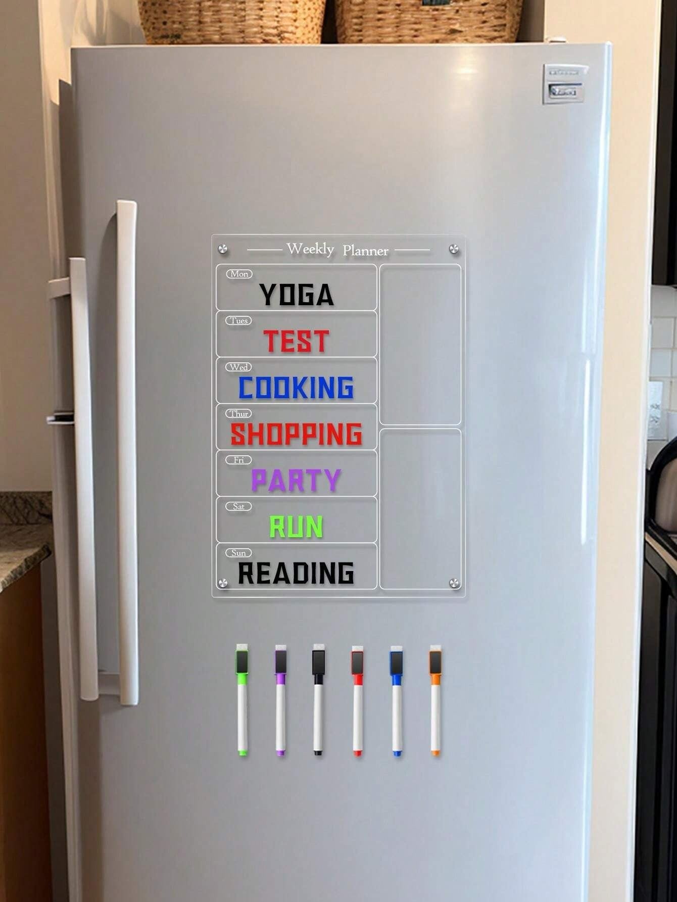 Set di lavagna magnetica cancellabile per frigo con planner, 6 pennarelli per lavagna, planner settimanale 3D in acrilico magnetico, adesivo per frigorifero