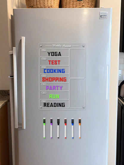 Set di lavagna magnetica cancellabile per frigo con planner, 6 pennarelli per lavagna, planner settimanale 3D in acrilico magnetico, adesivo per frigorifero