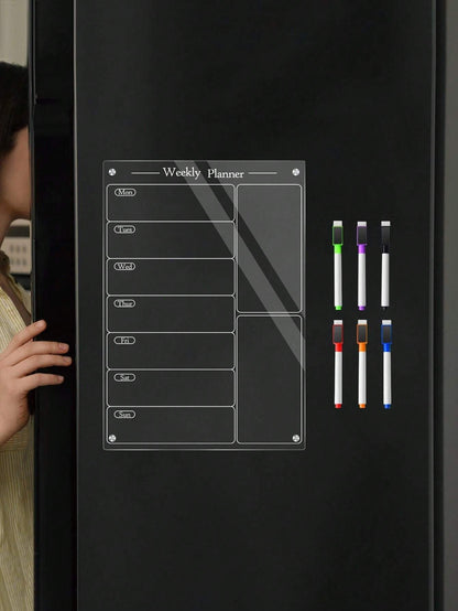 Set di lavagna magnetica cancellabile per frigo con planner, 6 pennarelli per lavagna, planner settimanale 3D in acrilico magnetico, adesivo per frigorifero