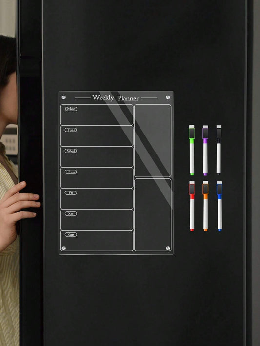 Set di lavagna magnetica cancellabile per frigo con planner, 6 pennarelli per lavagna, planner settimanale 3D in acrilico magnetico, adesivo per frigorifero