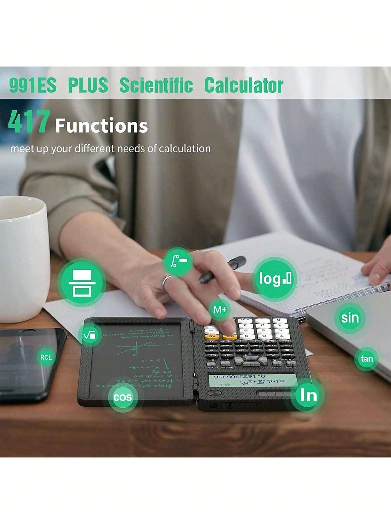 Calcolatrice scientifica professionale portatile con 417 funzioni, display LCD, blocco note, alimentata a energia solare, pieghevole, per studenti e forniture scolastiche