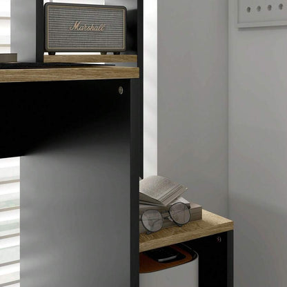 Scrivania per Ufficio e Studio con 3 Ripiani, Scrivania in Legno con Supporto per CPU, 114x45x138cm, Grigio e Legno Naturale