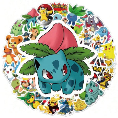 Pokemon 50 pezzi Adesivi carini a cartone animato per bambini, adesivi kawaii per bottiglie d'acqua per bambini in 50 stili, impermeabili, pacchetto di adesivi per notebook in vinile per bambini