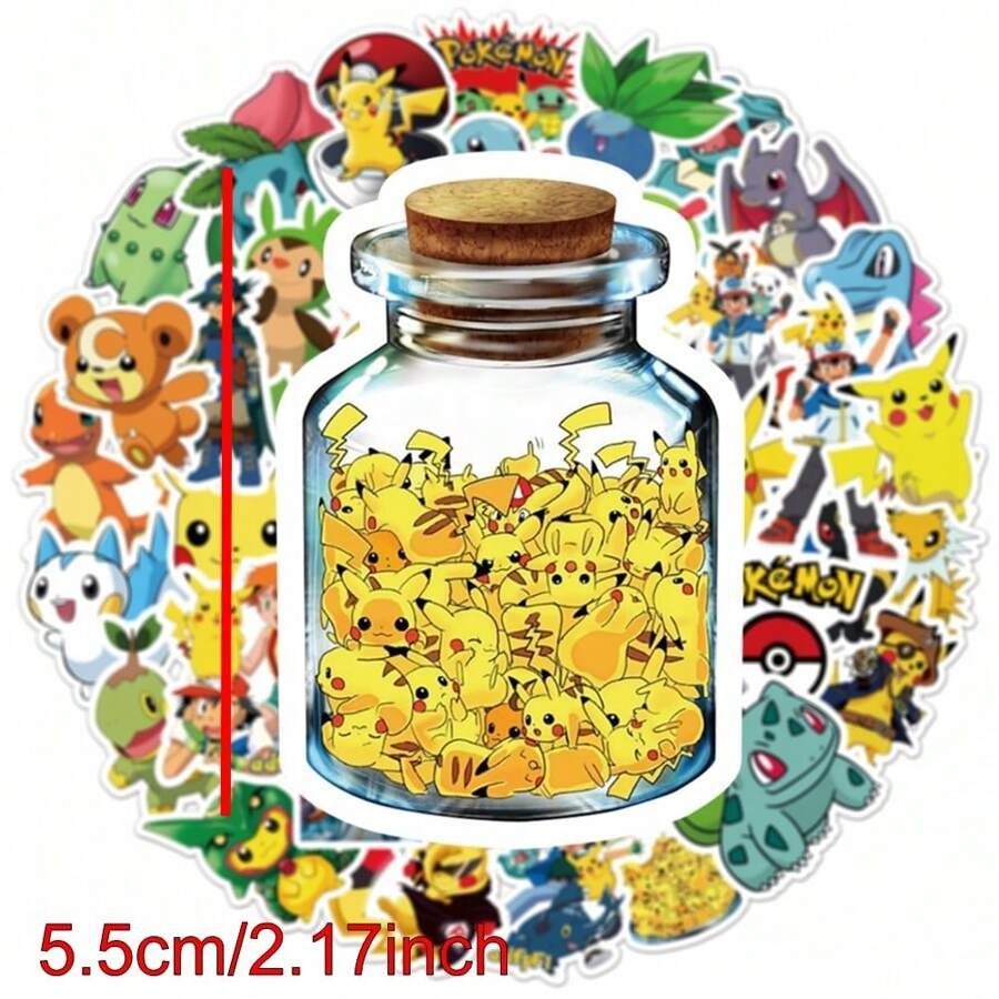 Pokemon 50 pezzi Adesivi carini a cartone animato per bambini, adesivi kawaii per bottiglie d'acqua per bambini in 50 stili, impermeabili, pacchetto di adesivi per notebook in vinile per bambini