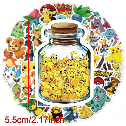 Pokemon 50 pezzi Adesivi carini a cartone animato per bambini, adesivi kawaii per bottiglie d'acqua per bambini in 50 stili, impermeabili, pacchetto di adesivi per notebook in vinile per bambini