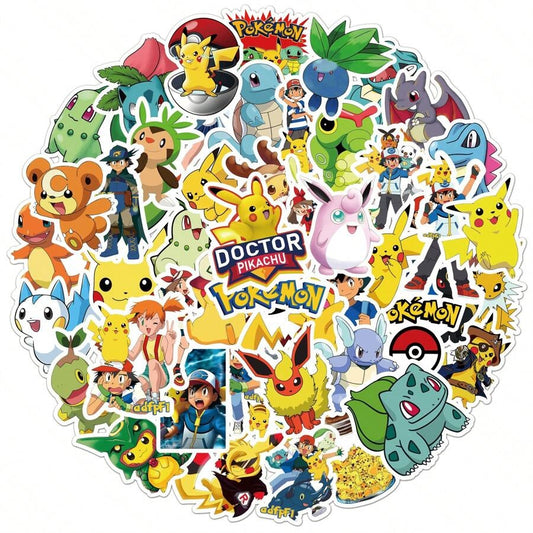 Pokemon 50 pezzi Adesivi carini a cartone animato per bambini, adesivi kawaii per bottiglie d'acqua per bambini in 50 stili, impermeabili, pacchetto di adesivi per notebook in vinile per bambini