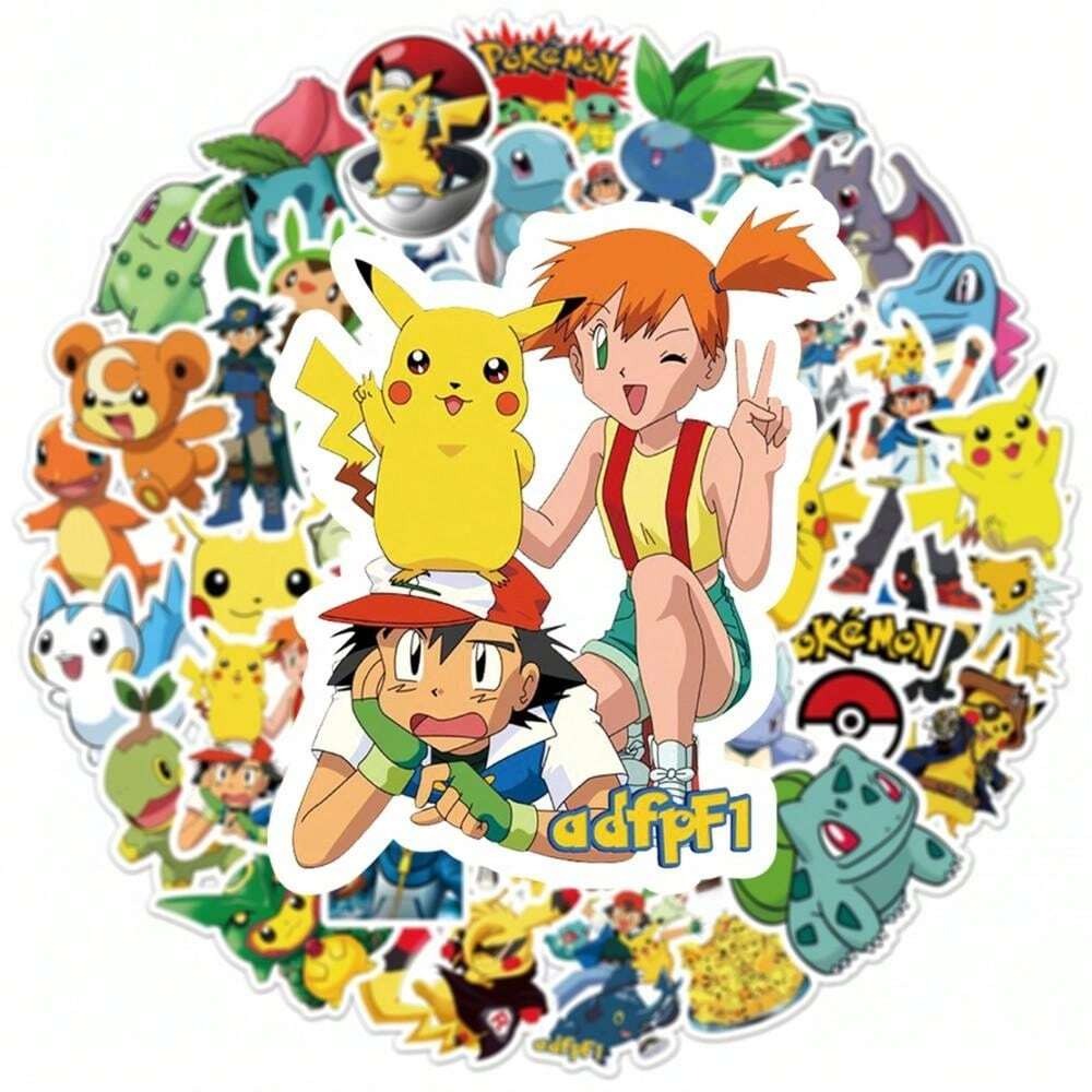 Pokemon 50 pezzi Adesivi carini a cartone animato per bambini, adesivi kawaii per bottiglie d'acqua per bambini in 50 stili, impermeabili, pacchetto di adesivi per notebook in vinile per bambini