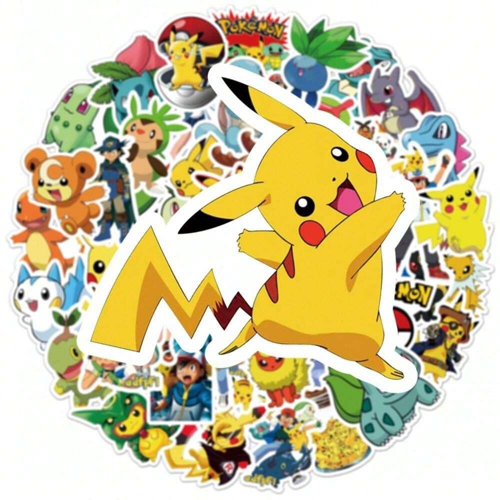 Pokemon 50 pezzi Adesivi carini a cartone animato per bambini, adesivi kawaii per bottiglie d'acqua per bambini in 50 stili, impermeabili, pacchetto di adesivi per notebook in vinile per bambini