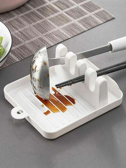 Basic living 1 pezzo Rack per coperchio pentola, poggia cucchiaio multifunzione in PP bianco, organizzatore di accessori per utensili da cucina da bancone