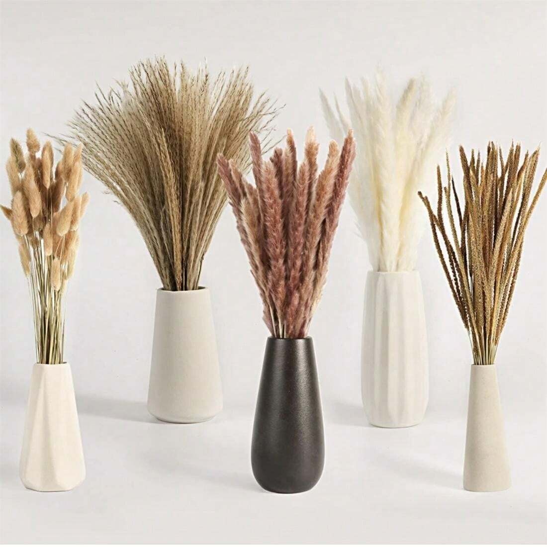 Fiori secchi di erba di pampa bianca e coda di coniglio, decorazione in stile bohémien, decorazione floreale artificiale da parete per il bagno, San Valentino, regalo, decorazione autunnale, piante finte