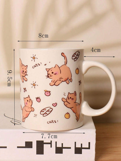 Tazza di ceramica da 350ml con gatto carino, grande capacità per caffè/latte, torna a scuola