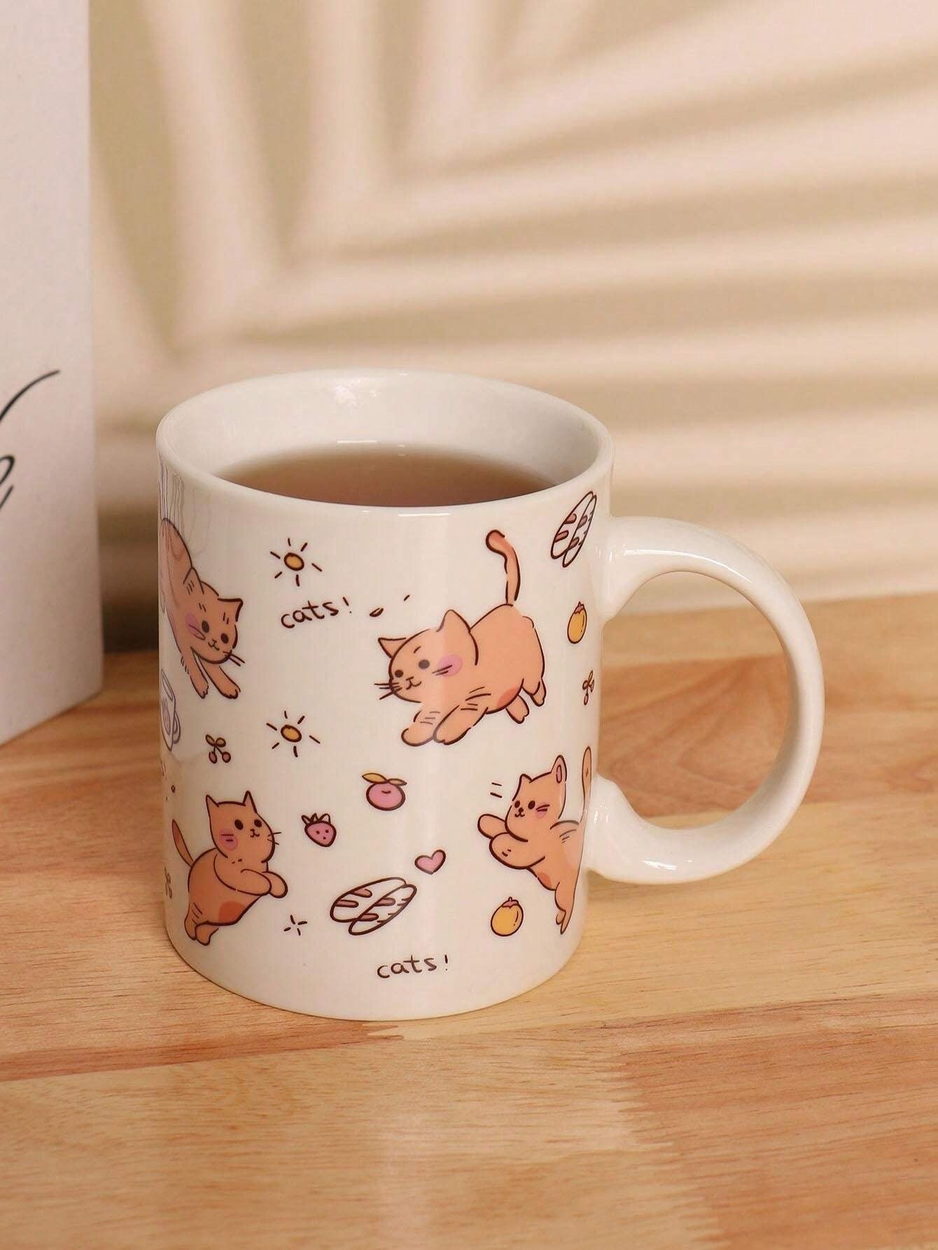 Tazza di ceramica da 350ml con gatto carino, grande capacità per caffè/latte, torna a scuola