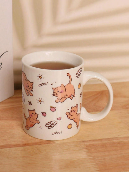 Tazza di ceramica da 350ml con gatto carino, grande capacità per caffè/latte, torna a scuola