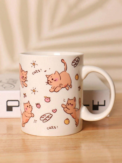 Tazza di ceramica da 350ml con gatto carino, grande capacità per caffè/latte, torna a scuola