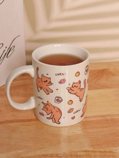 Tazza di ceramica da 350ml con gatto carino, grande capacità per caffè/latte, torna a scuola