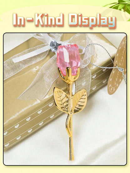 1 pezzo Rosa di vetro in miniatura con fiore di cristallo artificiale, confezione regalo di cristallo mini, fiore di rosa artificiale rosso per regalo di donne, feste, matrimoni, decorazione da ufficio e casa
