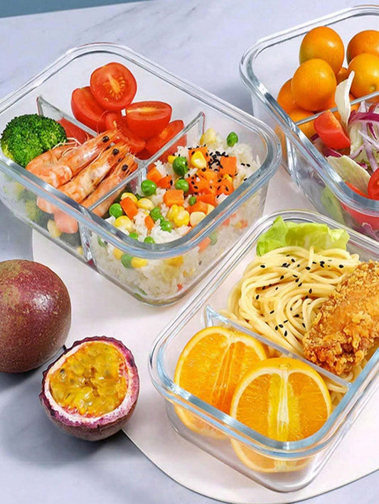 1/2 Porzione Contenitore per Alimenti con Coperchio, Lunch Box in Vetro Microonde-Friendly, Contenitore per Pasti per Ritorno a Scuola