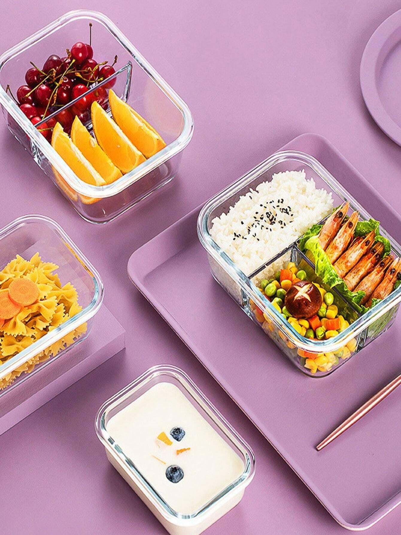 1/2 Porzione Contenitore per Alimenti con Coperchio, Lunch Box in Vetro Microonde-Friendly, Contenitore per Pasti per Ritorno a Scuola