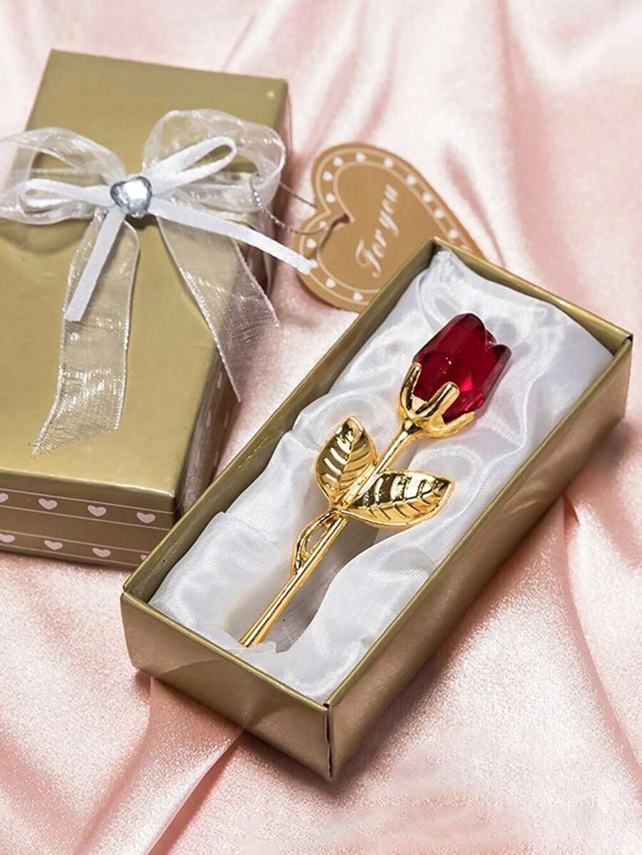 1 pezzo Rosa di vetro in miniatura con fiore di cristallo artificiale, confezione regalo di cristallo mini, fiore di rosa artificiale rosso per regalo di donne, feste, matrimoni, decorazione da ufficio e casa