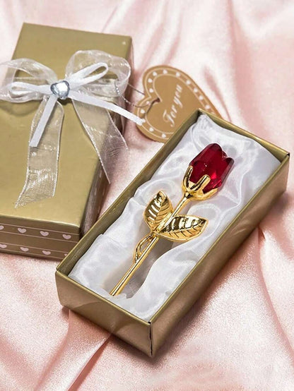 1 pezzo Rosa di vetro in miniatura con fiore di cristallo artificiale, confezione regalo di cristallo mini, fiore di rosa artificiale rosso per regalo di donne, feste, matrimoni, decorazione da ufficio e casa