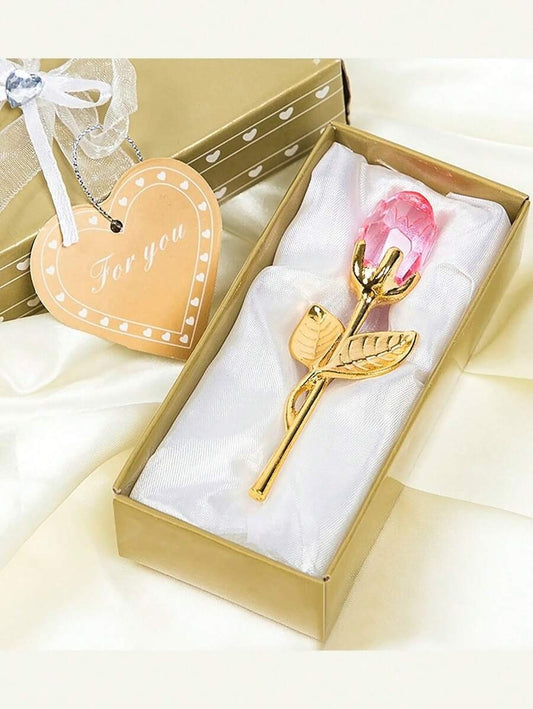 1 pezzo Rosa di vetro in miniatura con fiore di cristallo artificiale, confezione regalo di cristallo mini, fiore di rosa artificiale rosso per regalo di donne, feste, matrimoni, decorazione da ufficio e casa