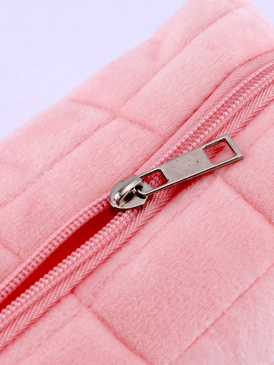 Astuccio portatile con cerniera e motivo a quadri, astuccio in peluche monocolore, scatola per cancelleria di grandi dimensioni per studenti, articoli per il ritorno a scuola, forniture scolastiche